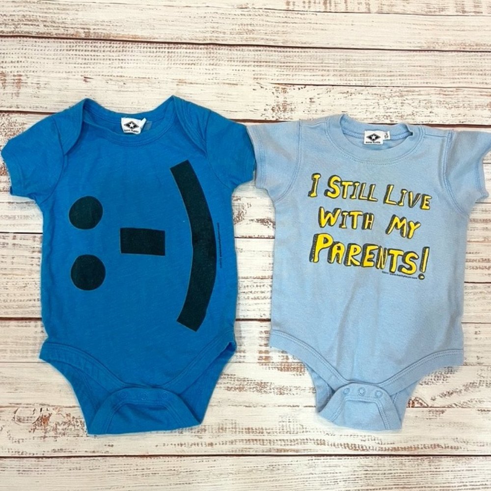 Boys Emoticon Smiley & Living with Parents Short Sleeve Bodysuit 2-Pack